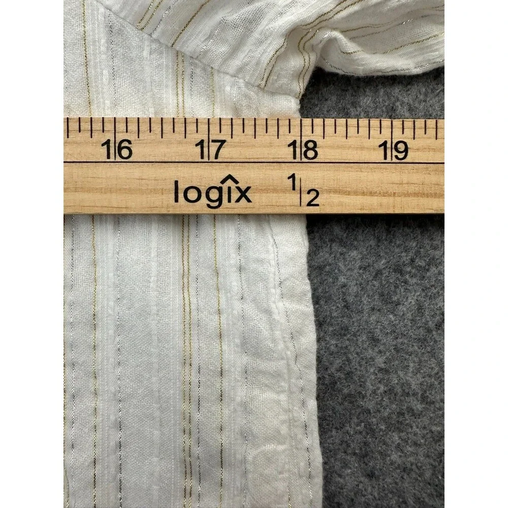 LOFT Puff Sleeve Top XS White Gold Metallic Stripe Cottagecore Romantic Feminine